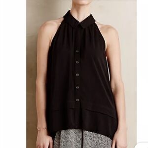 Anthropologie MAEVE Black Sleeveless Button
Front Blouse Pleated Flowy Size 6